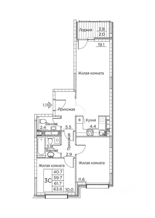 3-к кв. Приморский край, Владивосток ул. Расула Гамзатова, 7к2 (63.6 ... - Фото 0