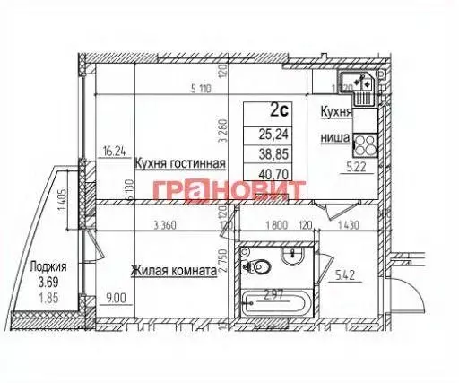 Квартира, 2 комнаты, 38.79 м - Фото 1
