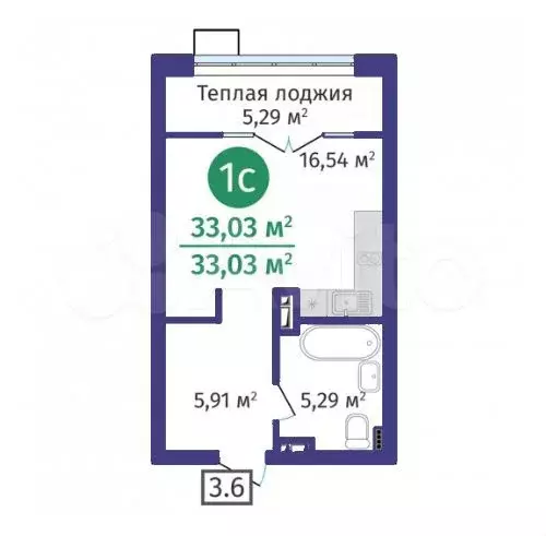 Квартира-студия, 33 м, 5/24 эт. - Фото 1