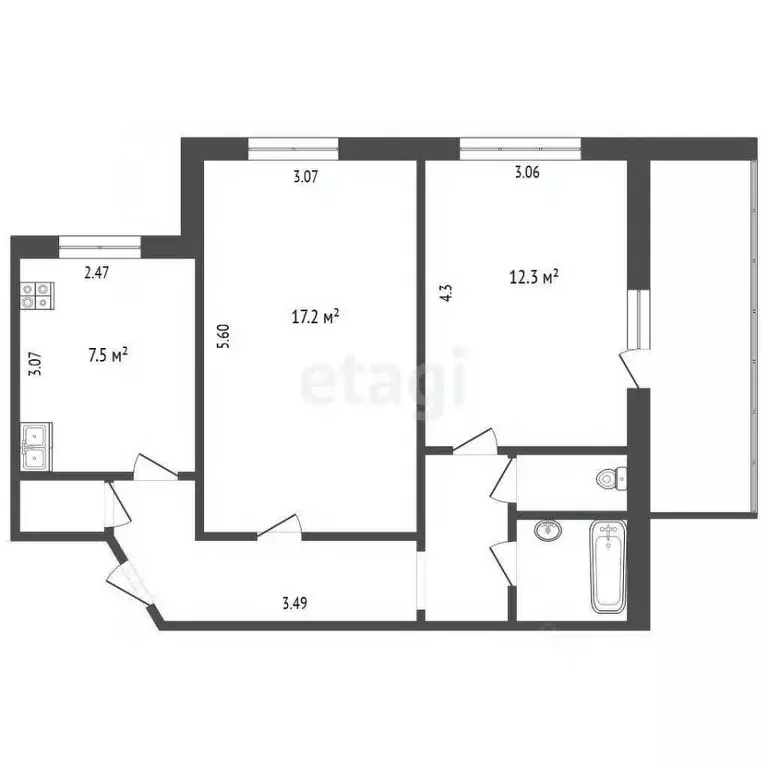 2-к кв. Тюменская область, Тюмень Солнечный проезд, 6 (47.0 м) - Фото 2