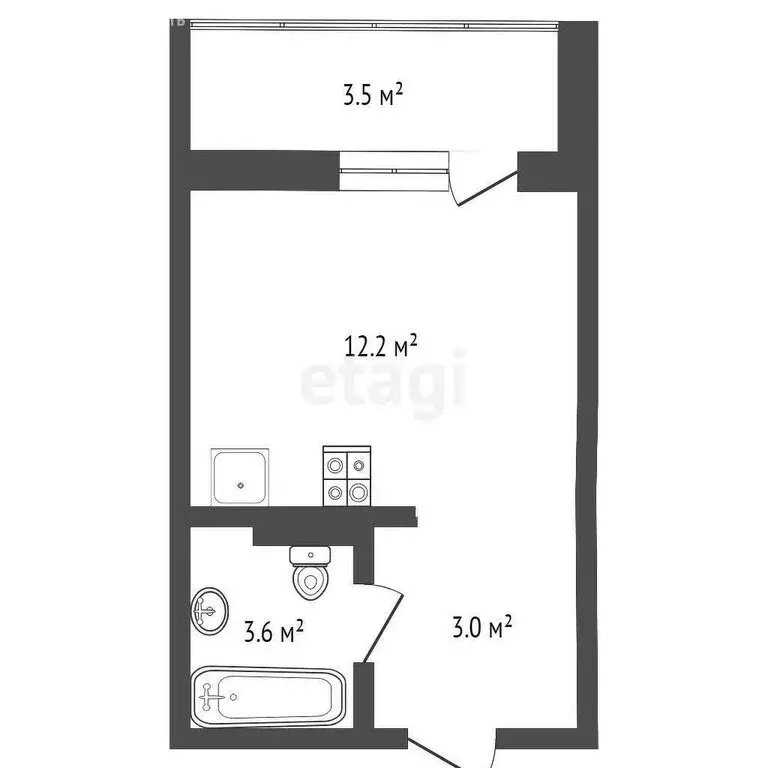 Квартира-студия: Тюмень, улица Новосёлов, 109 (22.8 м) - Фото 1