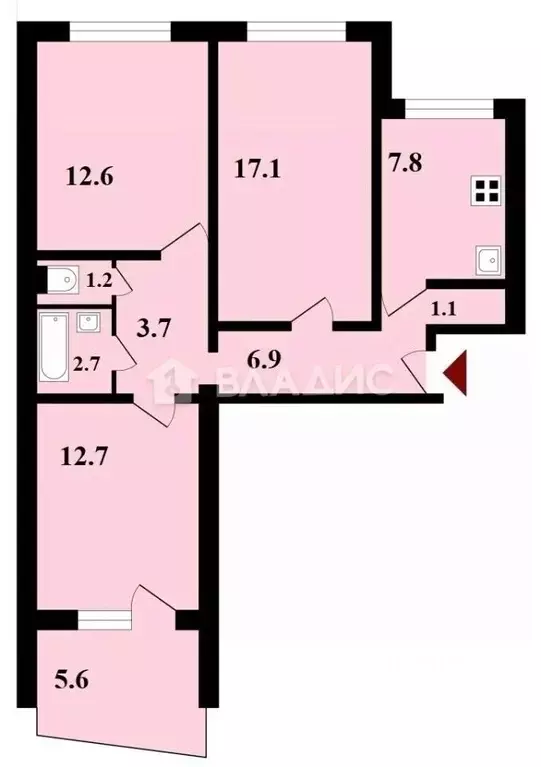 3-к кв. Владимирская область, Владимир ул. Горького, 103 (65.8 м) - Фото 1