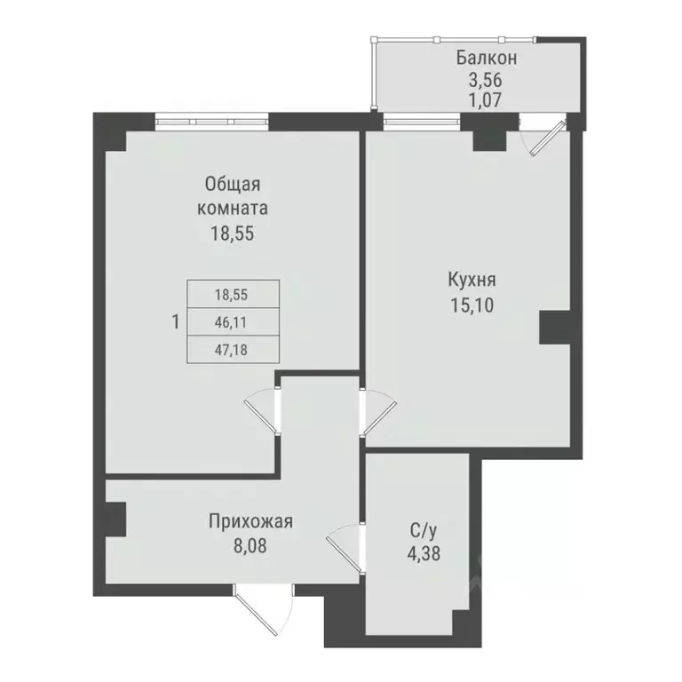 1-к кв. Саха (Якутия), Якутск Парк Победы жилой комплекс (47.18 м) - Фото 1