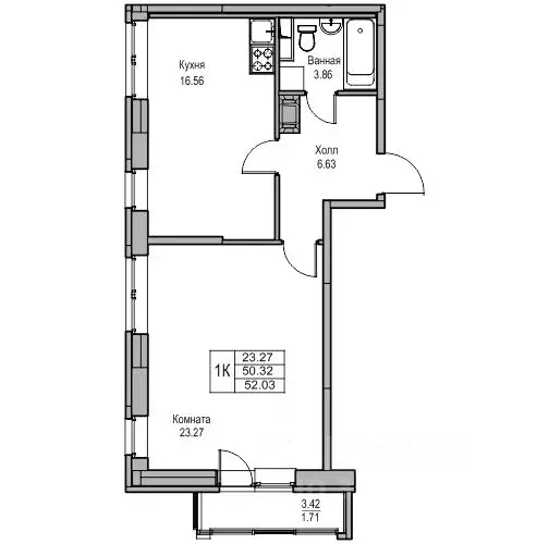 1-к кв. Санкт-Петербург ул. Ивинская, 5к2 (50.32 м) - Фото 1