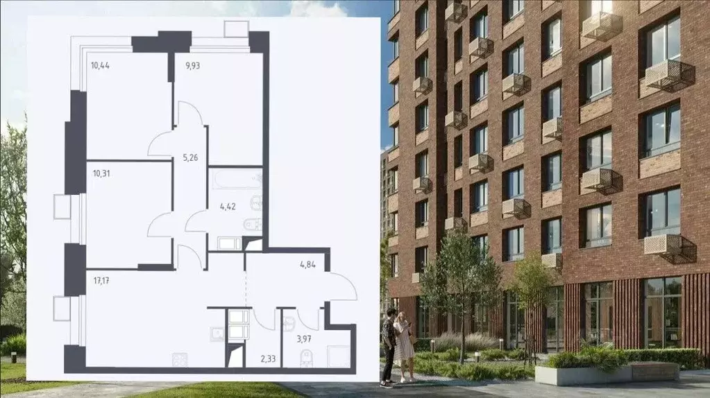 Квартира, 3 комнаты, 68.7 м - Фото 0