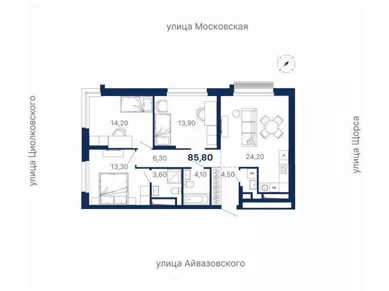 3-к кв. Свердловская область, Екатеринбург ул. Московская, 249/2 (85.8 ... - Фото 0