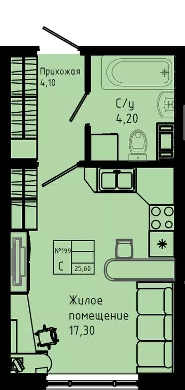 Квартира-студия: Коммунар, Железнодорожная улица, 41к3 (25.6 м) - Фото 1