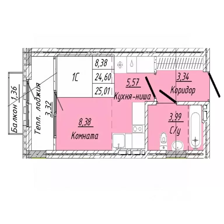 1-к кв. Омская область, Омск ул. 2-я Дачная (25.01 м) - Фото 0