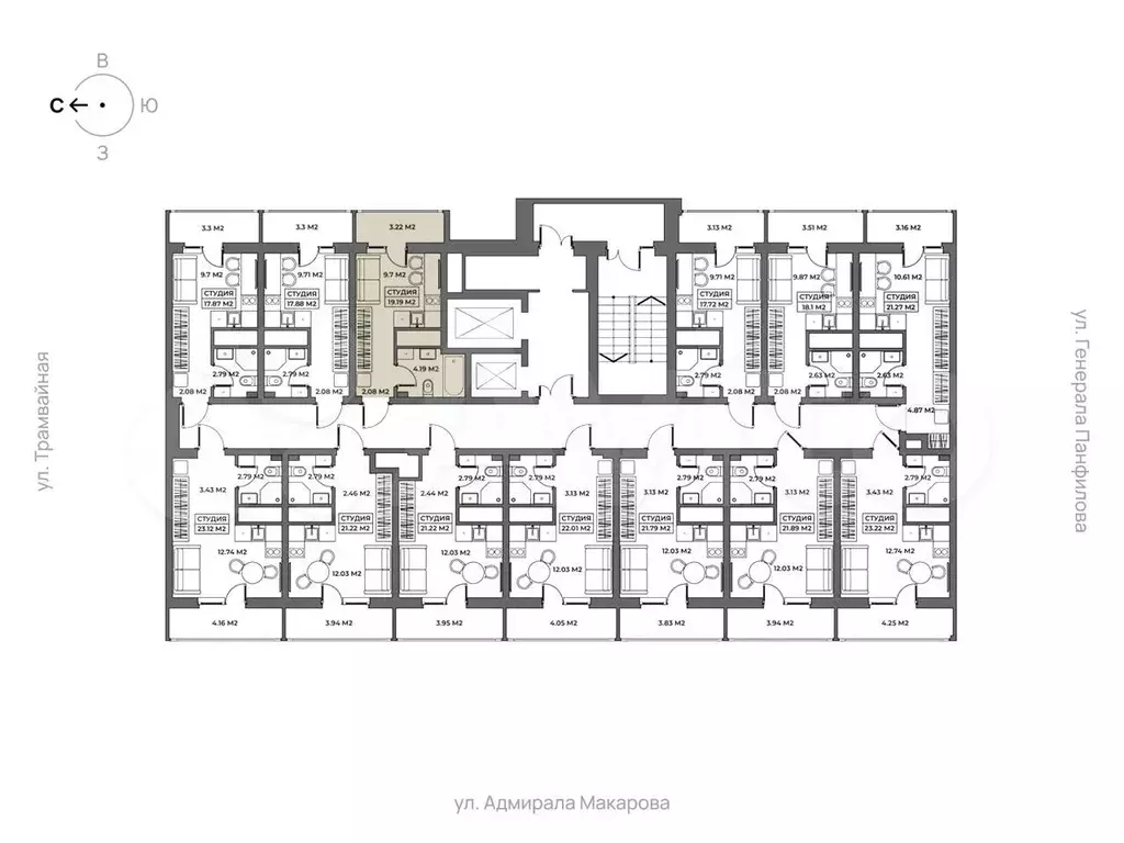 Апартаменты-студия, 19,2 м, 7/19 эт. - Фото 1