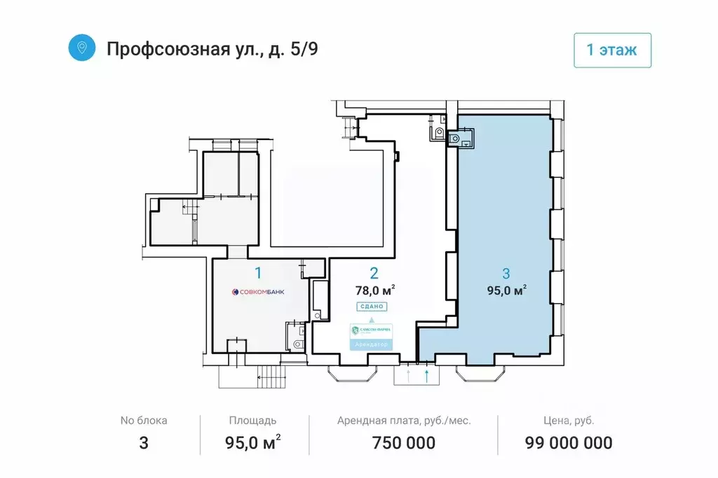 Торговая площадь в Москва Профсоюзная ул., 5/9 (78 м) - Фото 1