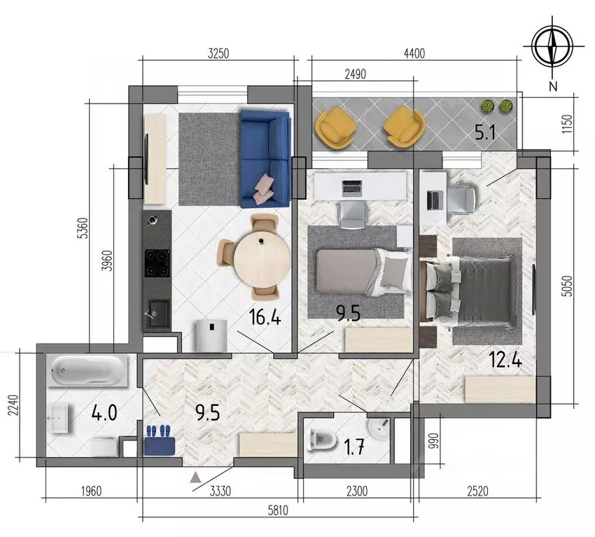 2-к кв. Воронежская область, Воронеж ул. Федора Тютчева, 93/4 (56.0 м) - Фото 1