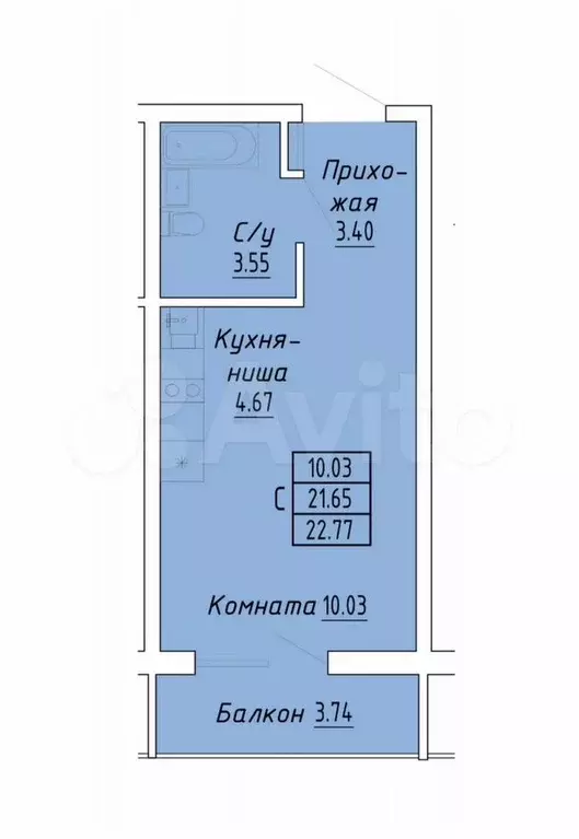 Апартаменты-студия, 22,7 м, 4/8 эт. - Фото 0