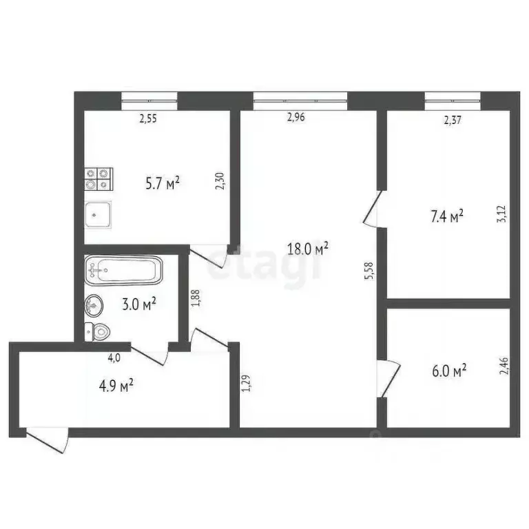 3-к кв. Кемеровская область, Юрга Ленинградская ул., 11 (44.6 м) - Фото 2