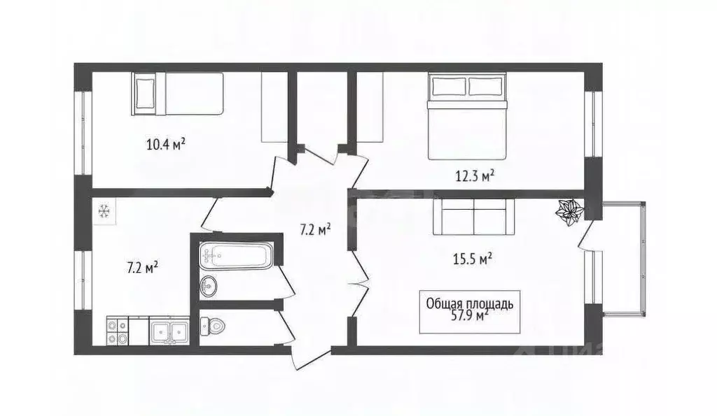 3-к кв. Новосибирская область, Новосибирский район, с. Криводановка, ... - Фото 2