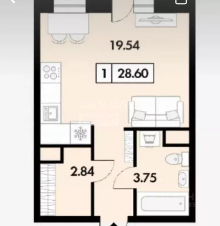 Студия Рязанская область, Рязань Малиновая ул., 6 (28.6 м) - Фото 1
