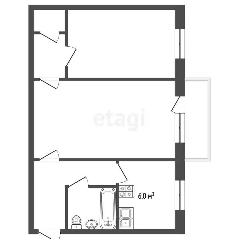 Квартира, 2 комнаты, 45.4 м - Фото 1