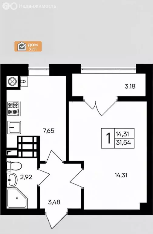 1-комнатная квартира: Симферополь, Парковая улица, 2 (31.54 м) - Фото 0