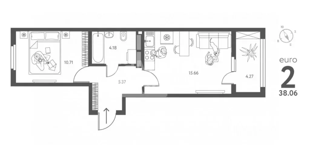 2-к кв. Липецкая область, Липецк ул. Перова, 2Д (38.06 м) - Фото 2