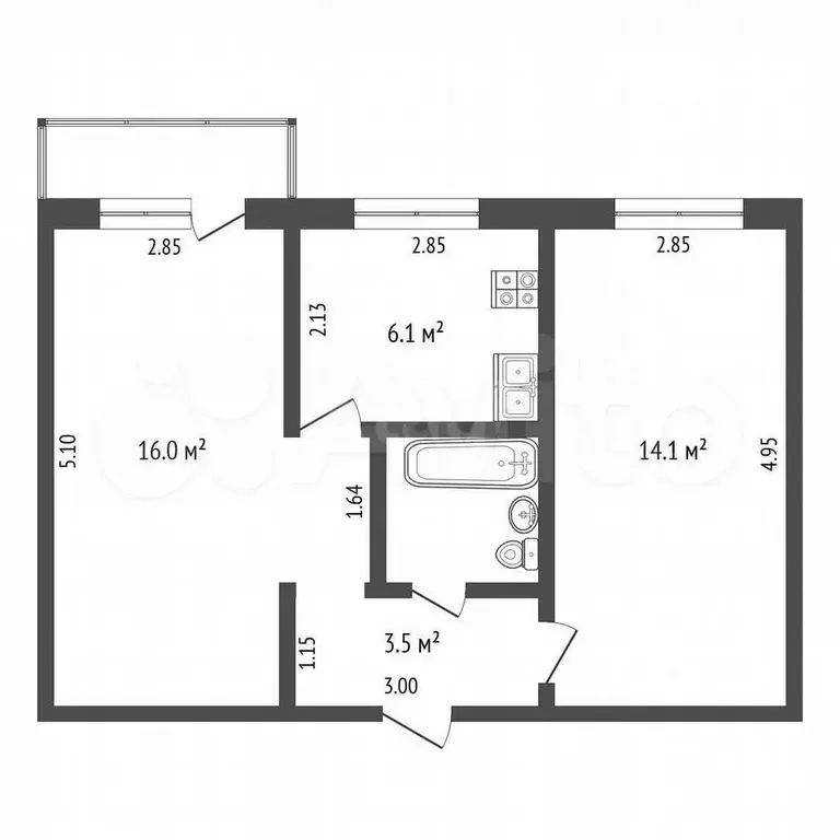 2-к. квартира, 44 м, 5/5 эт. - Фото 1