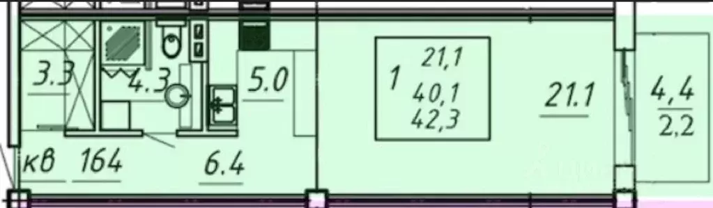 1-к кв. Ставропольский край, Ессентуки Озеро жилой комплекс (42.3 м) - Фото 1