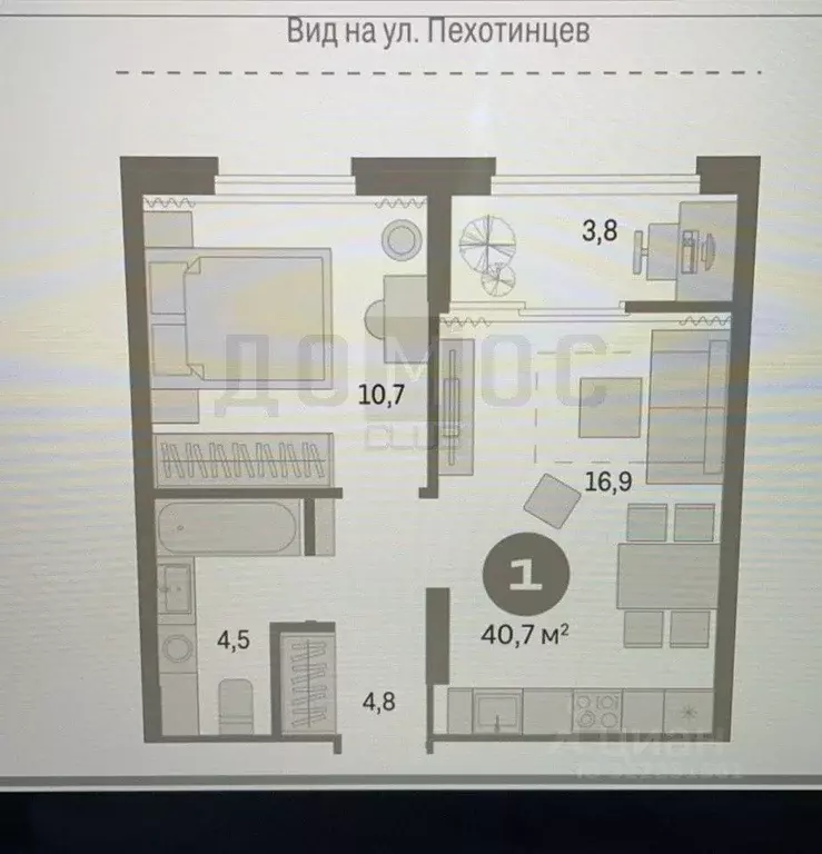 1-к кв. Свердловская область, Екатеринбург ул. Пехотинцев, 2Д (40.7 м) - Фото 1