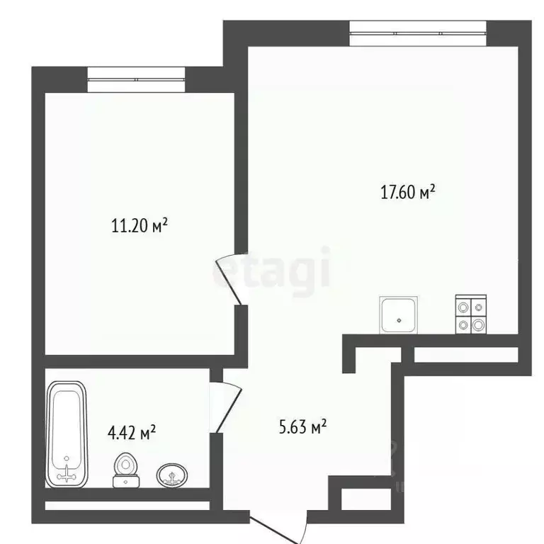 1-к кв. Тюменская область, Тюмень ул. Андрея Кореневского, 7 (38.8 м) - Фото 2
