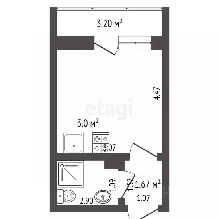 Студия Московская область, Мытищи просп. Астрахова, 5 (25.1 м) - Фото 2
