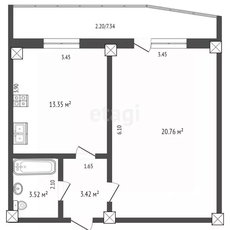 1-к кв. Крым, Евпатория ул. Кирова, 13А (43.9 м) - Фото 2