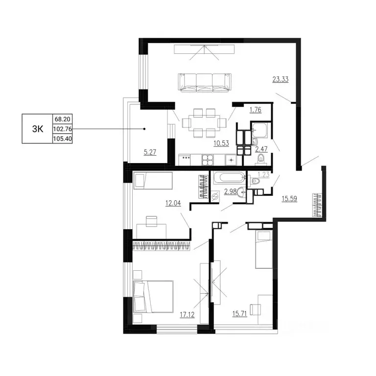 3-к кв. Орловская область, Орел Ломоносов жилой комплекс (105.4 м) - Фото 1