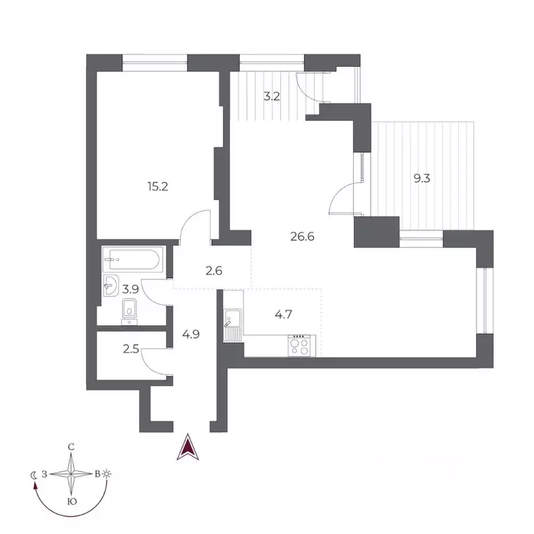 2-к кв. Новосибирская область, Новосибирск Оскар жилой комплекс (72.9 ... - Фото 1