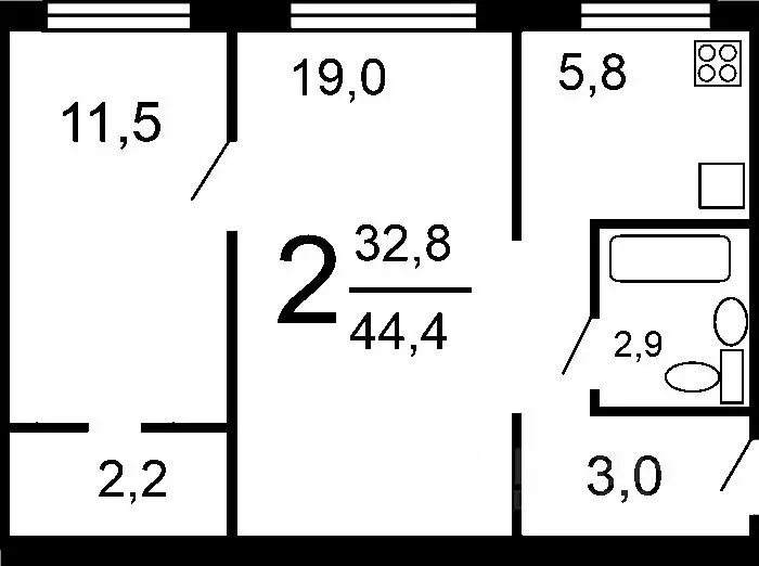 2-к кв. Башкортостан, Уфа Бакалинская ул., 68/1 (43.2 м) - Фото 2