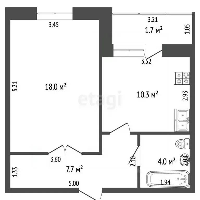 1-к кв. Калининградская область, Калининград Брусничная ул., 1 (42.0 ... - Фото 2