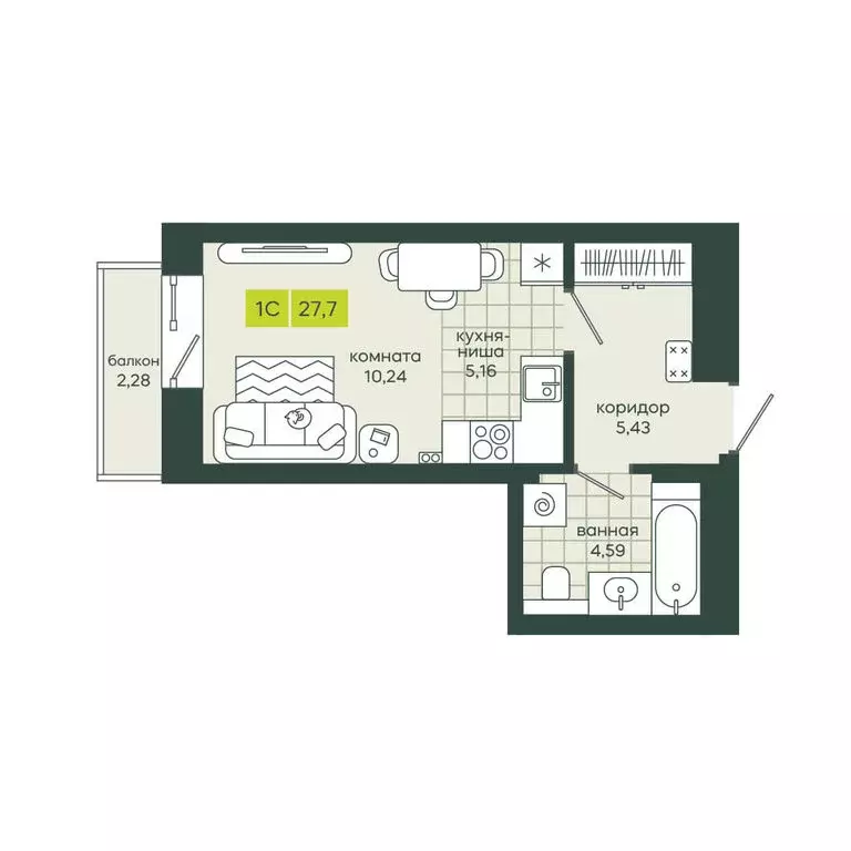 1-комнатная квартира: Новосибирск, Вилюйская улица (27.7 м) - Фото 1