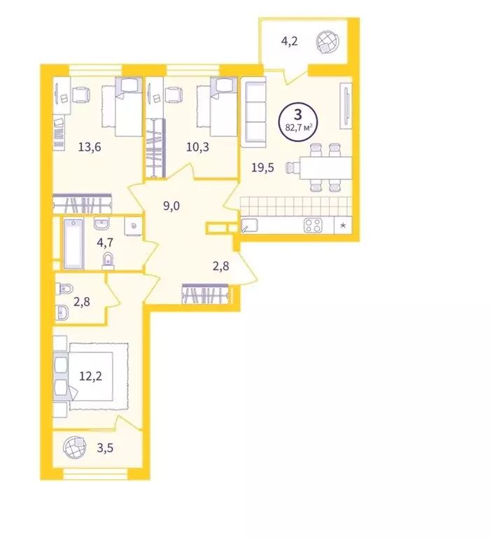 3-комнатная квартира: Екатеринбург, улица Пехотинцев, 1В (82 м) - Фото 1