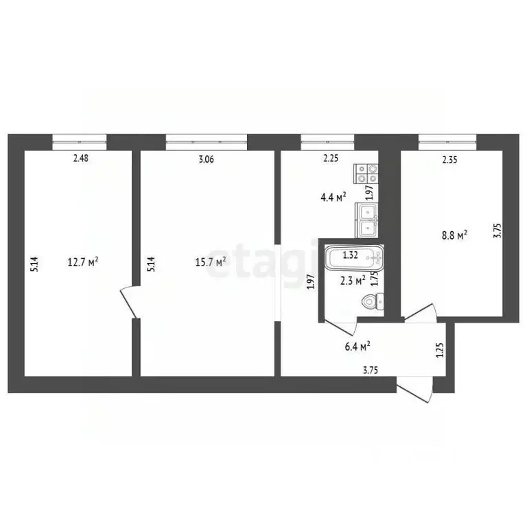 3-к кв. Кемеровская область, Кемерово просп. Шахтеров, 22 (50.3 м) - Фото 1