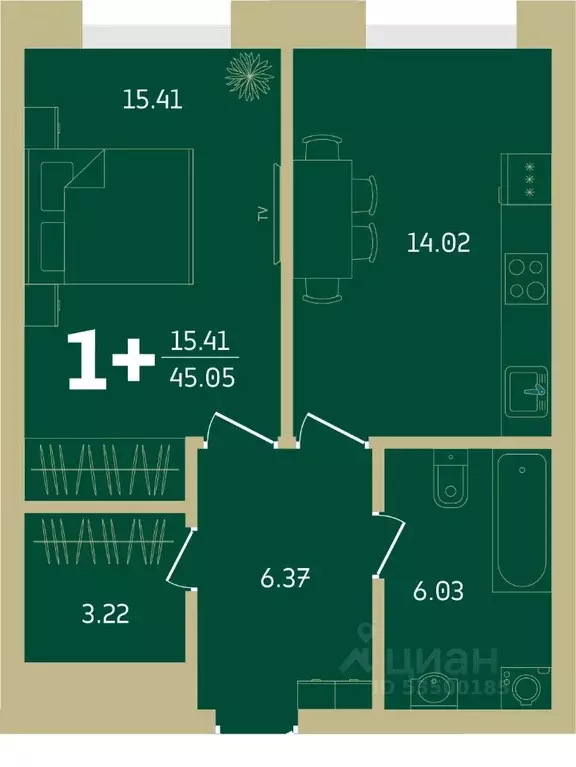 1-к кв. Башкортостан, Уфа Революционная ул., 39/4 (45.05 м) - Фото 1