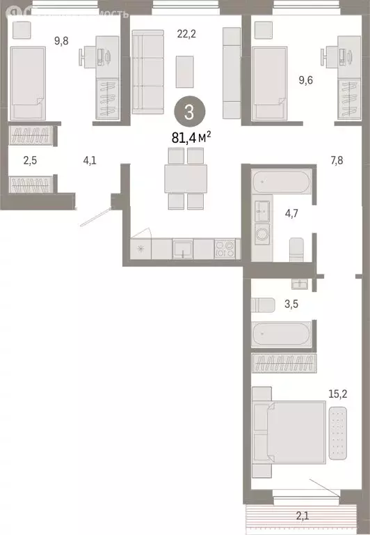 3-комнатная квартира: Новосибирск, Большевистская улица, с49 (81.44 м) - Фото 0