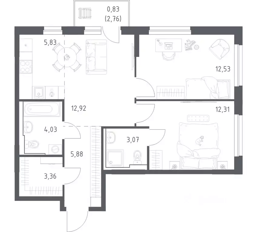 2-к кв. Башкортостан, Уфа Дема жилрайон, Новая Дема жилой комплекс, ... - Фото 1