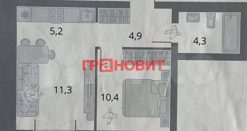 1-к. квартира, 36,1 м, 2/9 эт. - Фото 0