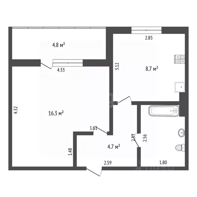 1-к кв. Тюменская область, Тюмень Солнечный проезд, 22 (34.2 м) - Фото 1