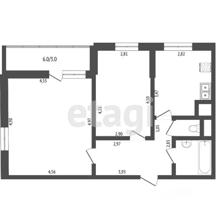 2-к кв. Санкт-Петербург ул. Крыленко, 1к1с7 (57.2 м) - Фото 2
