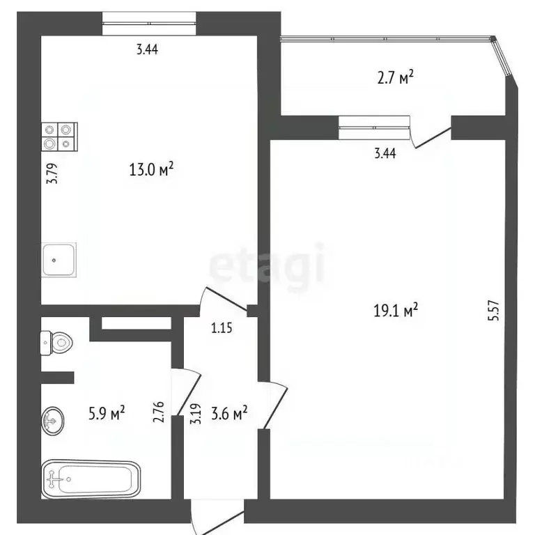 1-к кв. Тюменская область, Тюмень ул. Московский Тракт, 154к1 (42.0 м) - Фото 1