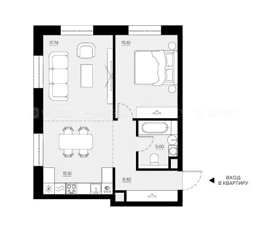 1-комнатная квартира: Казань, улица Габдуллы Тукая (63.4 м) - Фото 1