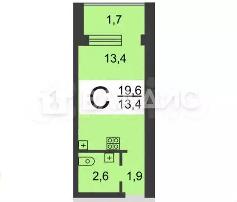 Квартира-студия, 19,6 м, 5/12 эт. - Фото 0