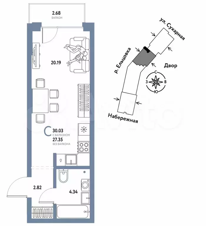 Квартира-студия, 30 м, 3/28 эт. - Фото 0