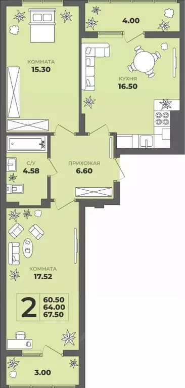 2-к кв. Калининградская область, Калининград ул. Генерала Толстикова, ... - Фото 1