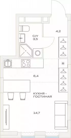 Квартира-студия, 29,2м, 14/23эт. - Фото 1