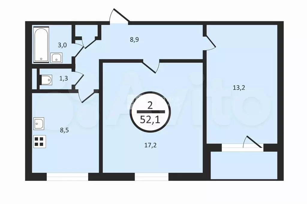 2-к. квартира, 52,1 м, 5/12 эт. - Фото 0