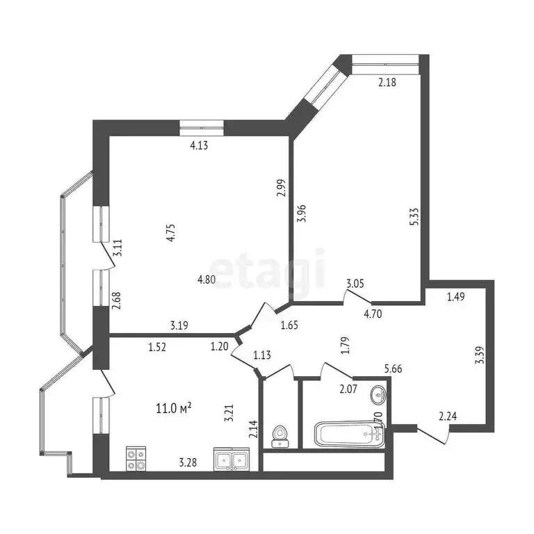 2-комнатная квартира: Тюмень, Первомайская улица, 50 (65.1 м) - Фото 1