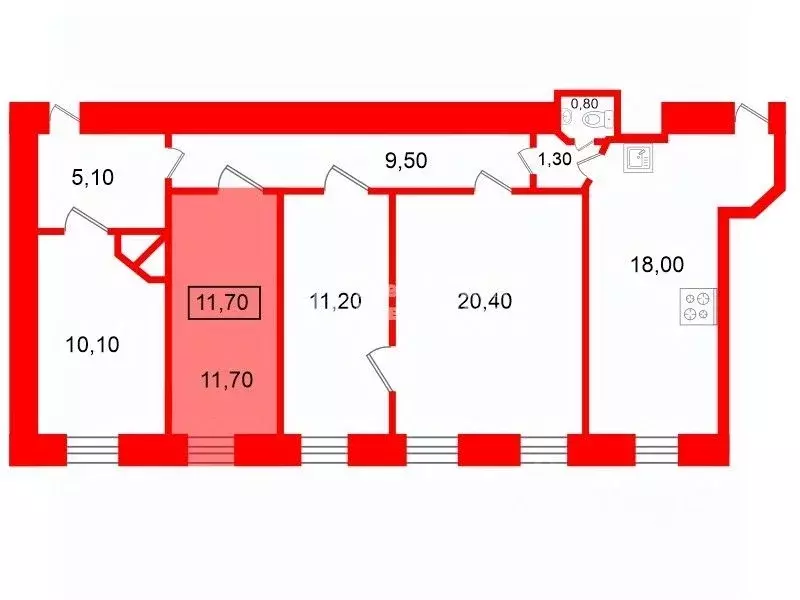 Комната Санкт-Петербург 8-я Советская ул., 51/8 (11.7 м) - Фото 1
